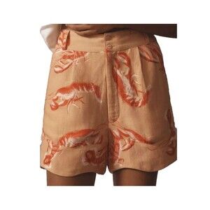 Farm Rio Anthropologie Women’s Lobster Linen Shorts size M NWT Pleated High Rise